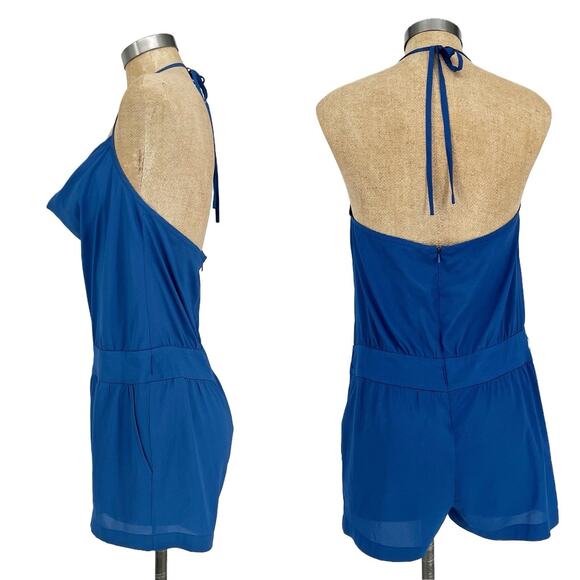 Bebe Borderline Cowl Neck Halter Romper size Small Cobalt Blue - Picture 5 of 11